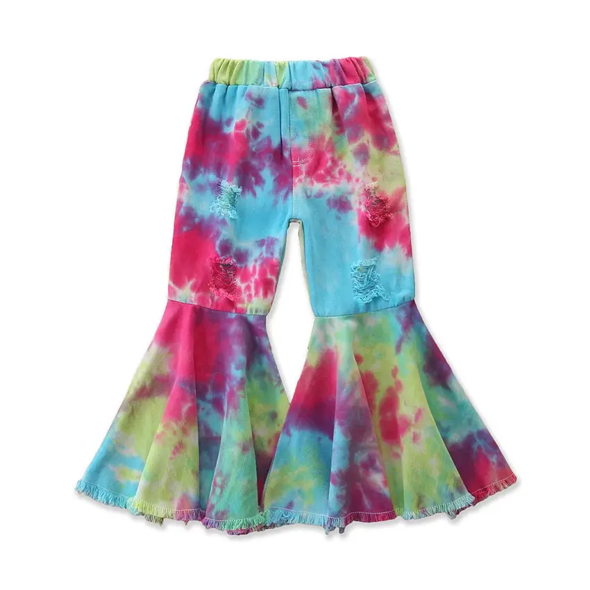 Girls Tie-dye Flared Jeans Leopard Print Ripped Pants - Image 17