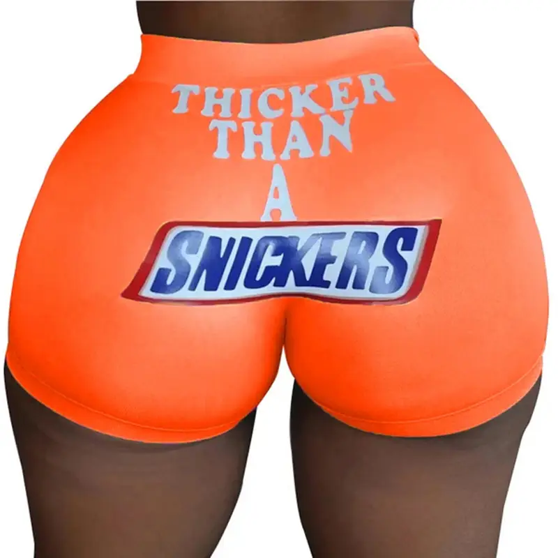 Orange Printed Tight Shorts for Women - Image 2