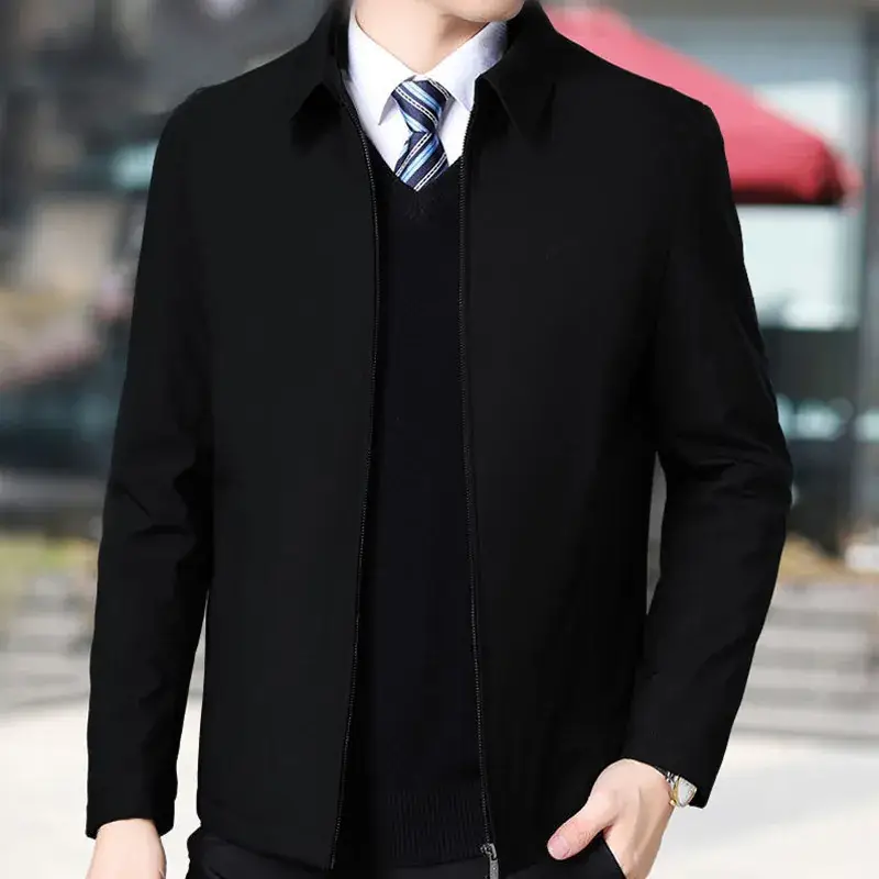 Men's Navy Blue Lapel Jacket Spring Autumn Loose Fit - Image 5