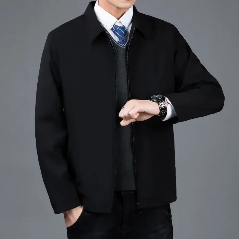 Men's Navy Blue Lapel Jacket Spring Autumn Loose Fit - Image 7