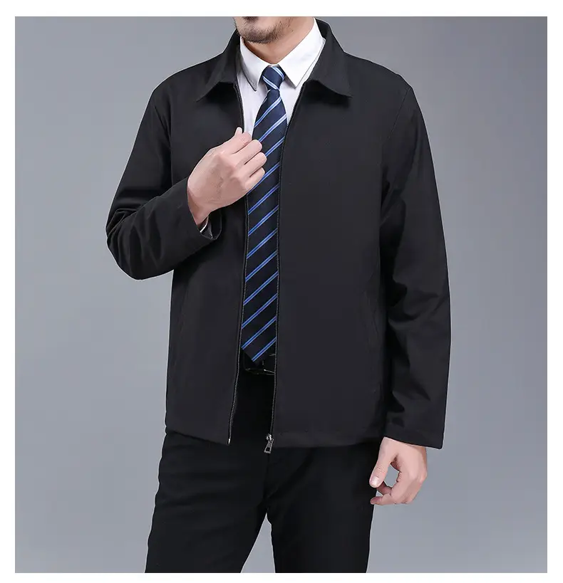 Men's Navy Blue Lapel Jacket Spring Autumn Loose Fit — feature 8