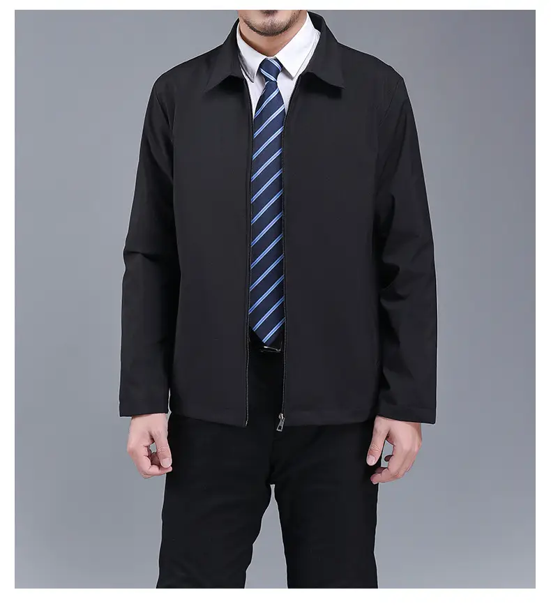 Men's Navy Blue Lapel Jacket Spring Autumn Loose Fit — feature 9