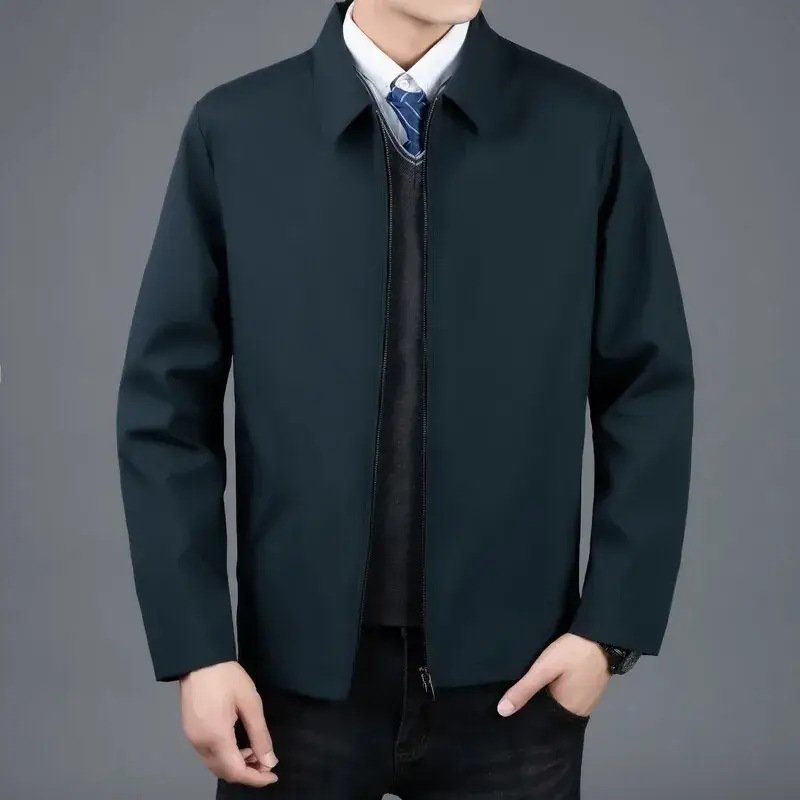 Men's Navy Blue Lapel Jacket Spring Autumn Loose Fit - Image 2