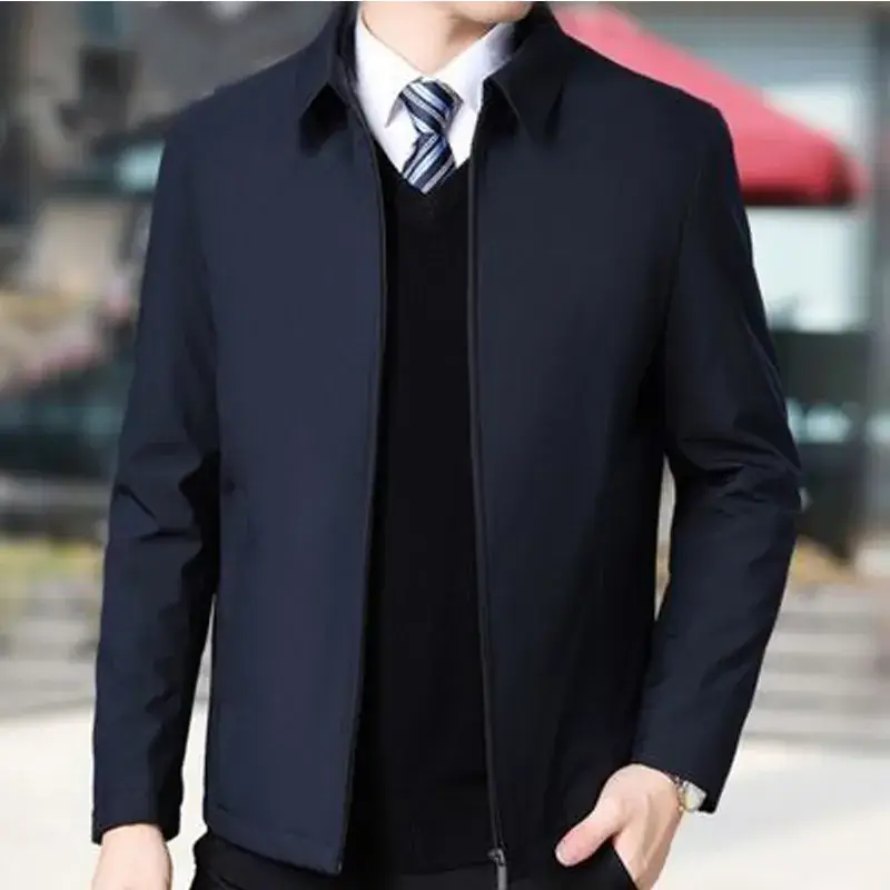 Men's Navy Blue Lapel Jacket Spring Autumn Loose Fit - Image 3