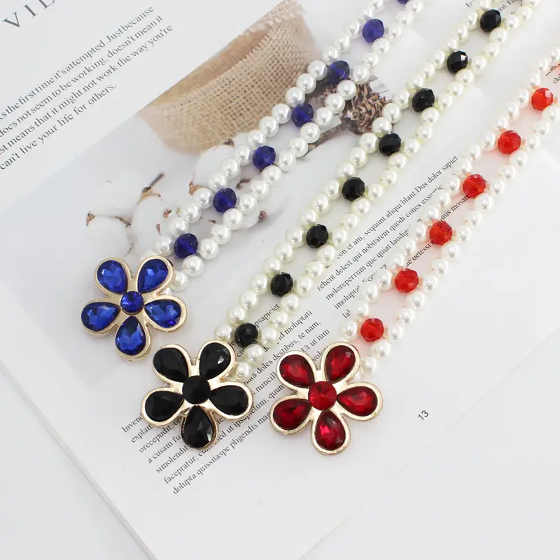 Red Flower Pearl Buckle Belt for Women - Image 5