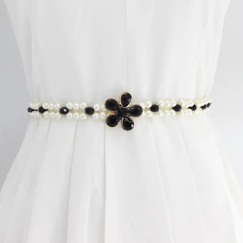 Red Flower Pearl Buckle Belt for Women - Image 6