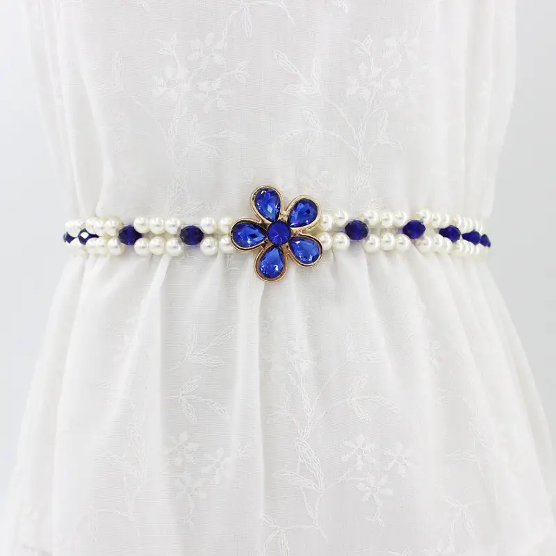 Red Flower Pearl Buckle Belt for Women - Image 2