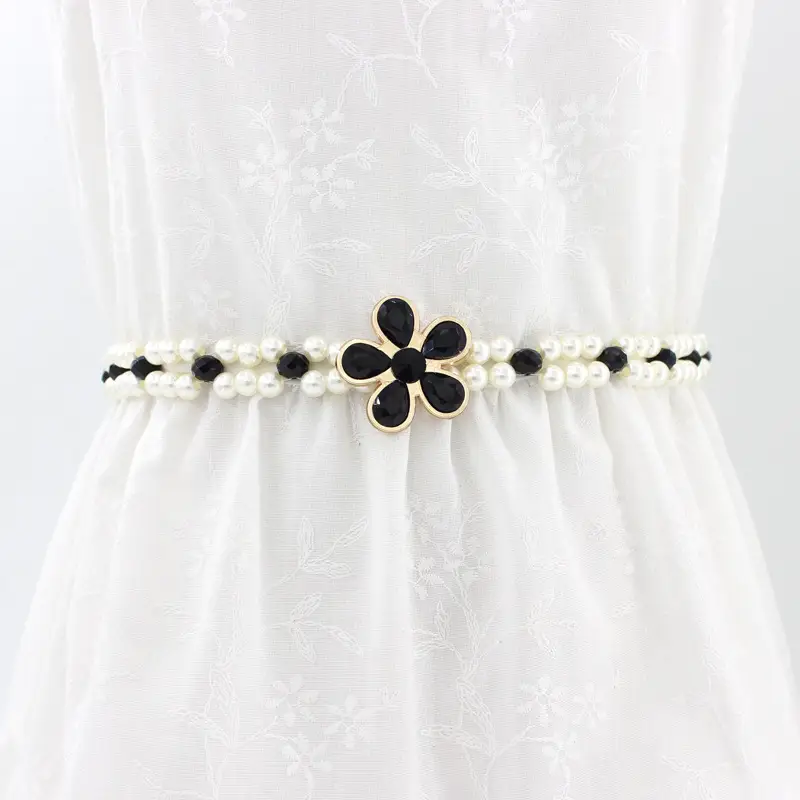 Red Flower Pearl Buckle Belt for Women - Image 3