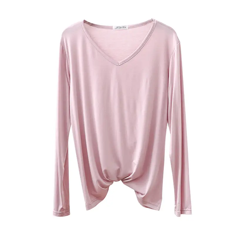 2021 V Neck Long Sleeve Blue T-Shirt Women