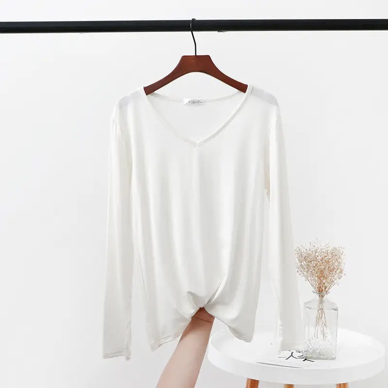 2021 V Neck Long Sleeve Blue T-Shirt Women