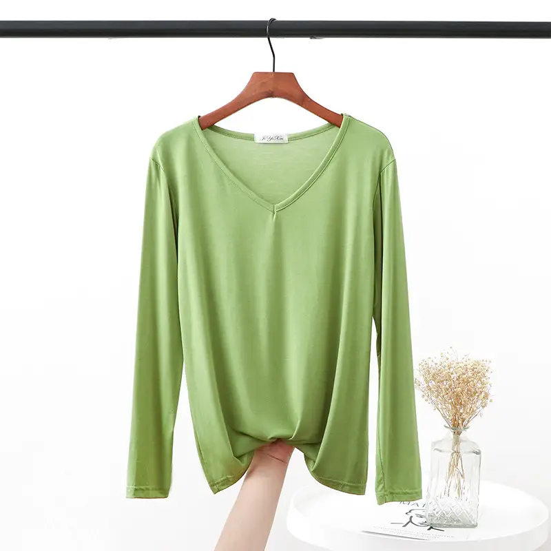 2021 V Neck Long Sleeve Blue T-Shirt Women