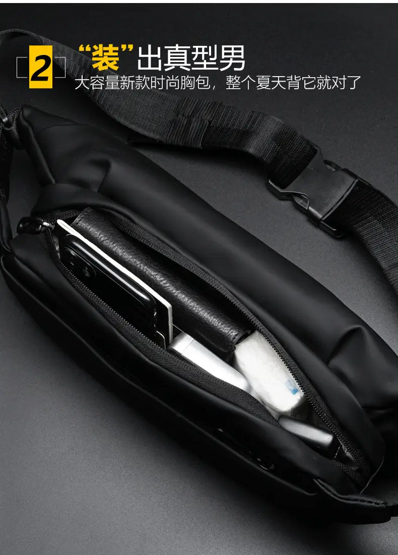 Men's Waterproof Crossbody Waist Bag Black Sports Casual — feature 11