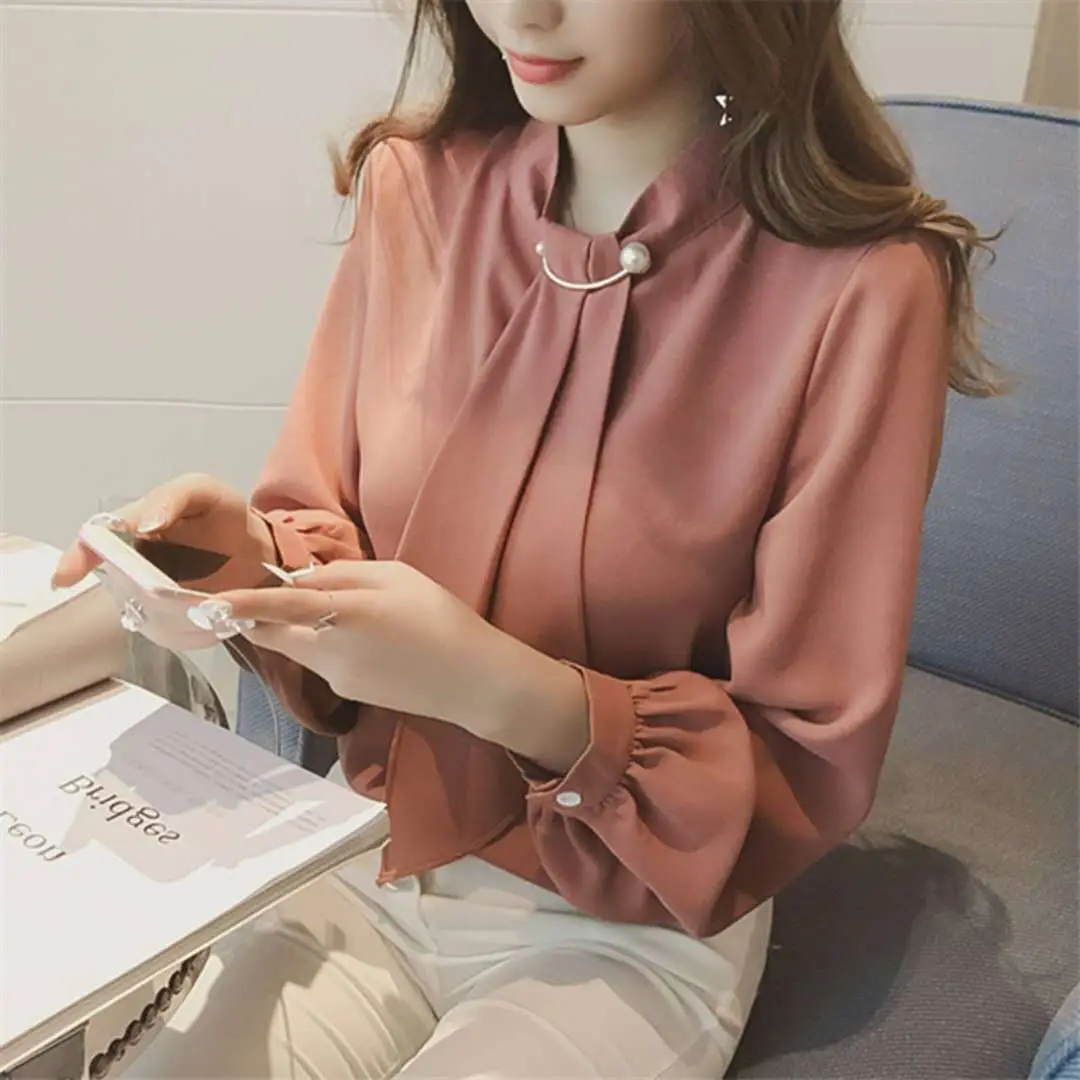 2026 Long Sleeve Chiffon White Women's Shirt
