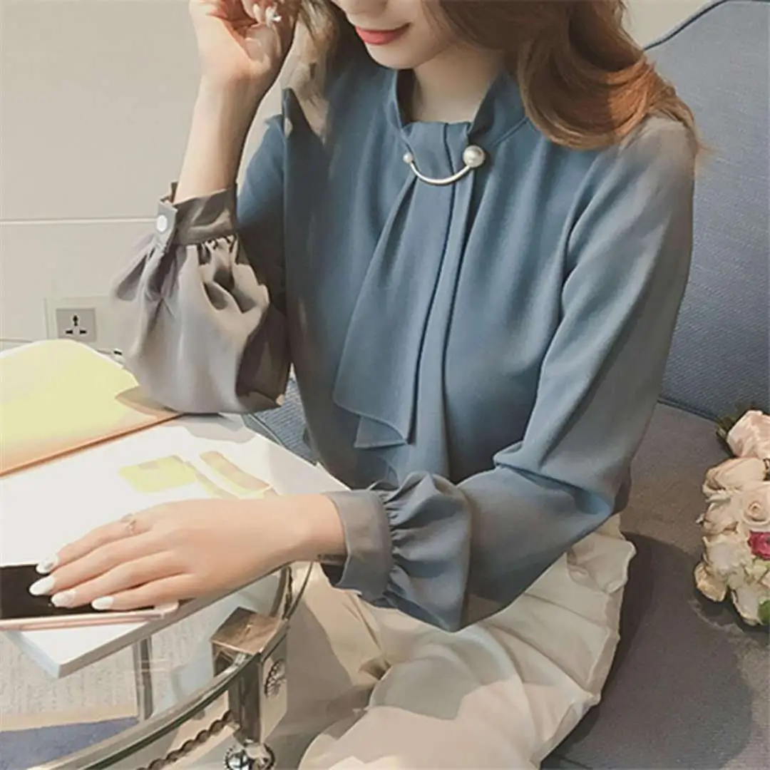 2026 Long Sleeve Chiffon White Women's Shirt