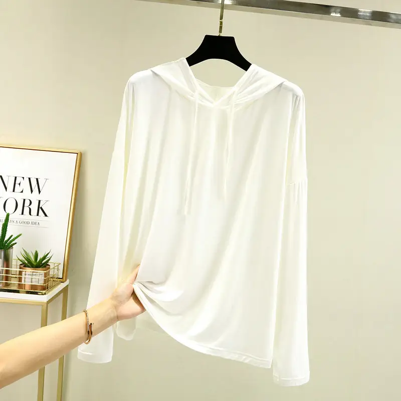Women's White Long Sleeve Hooded T-Shirt Large - Image 12