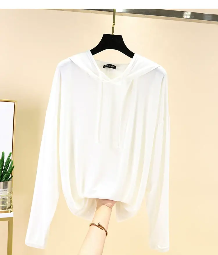 Women's White Long Sleeve Hooded T-Shirt Large — feature 17