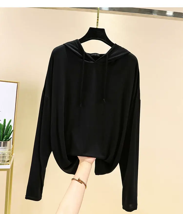 Women's White Long Sleeve Hooded T-Shirt Large — feature 19