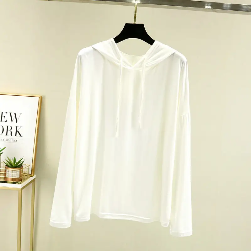 Women's White Long Sleeve Hooded T-Shirt Large - Image 4