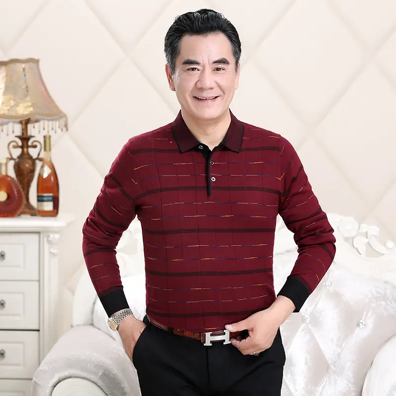 Men's Grey Striped Polo T-Shirt 40-50Yrs - Image 6