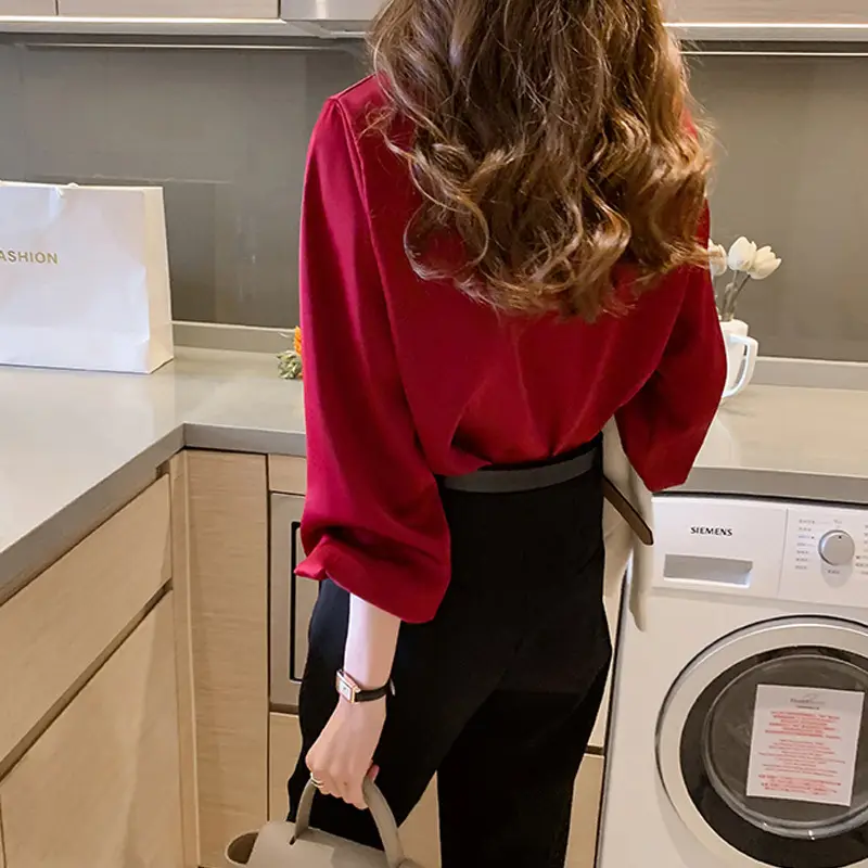 Spring Chiffon Long Sleeve Shirt White Button Down