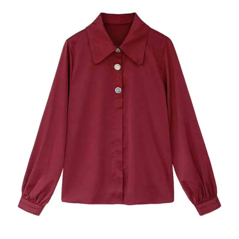 Spring Chiffon Long Sleeve Shirt White Button Down