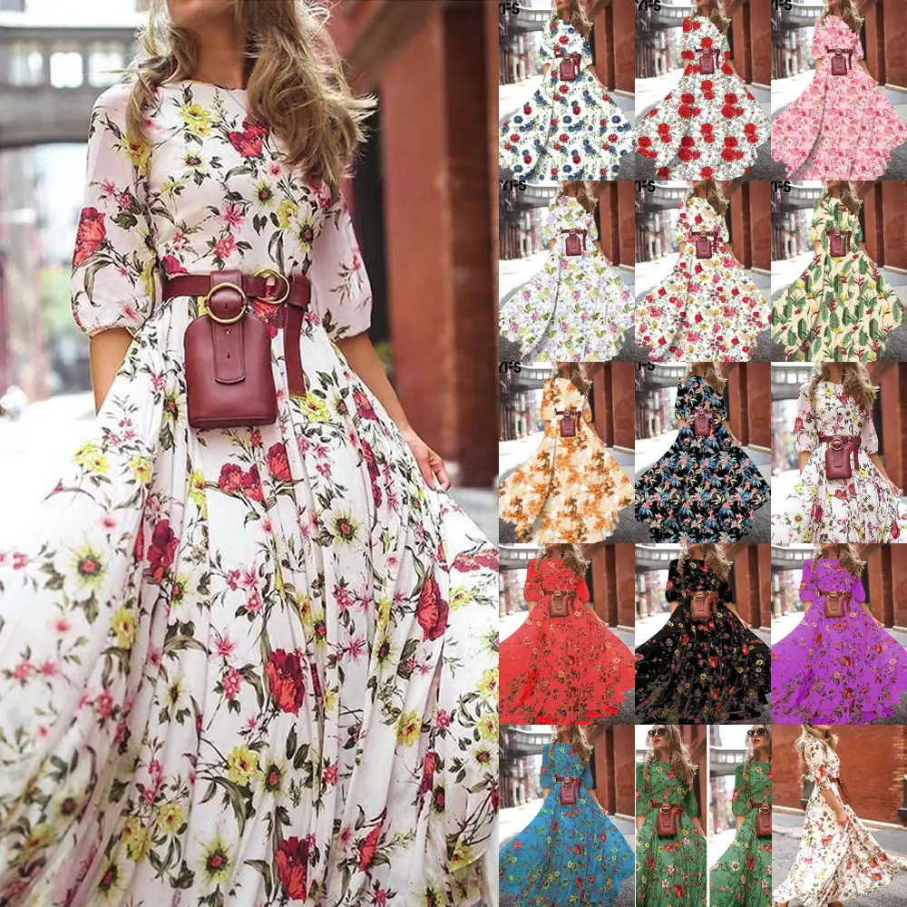 Black Floral Swing Dress Large Size for Women - Image 13