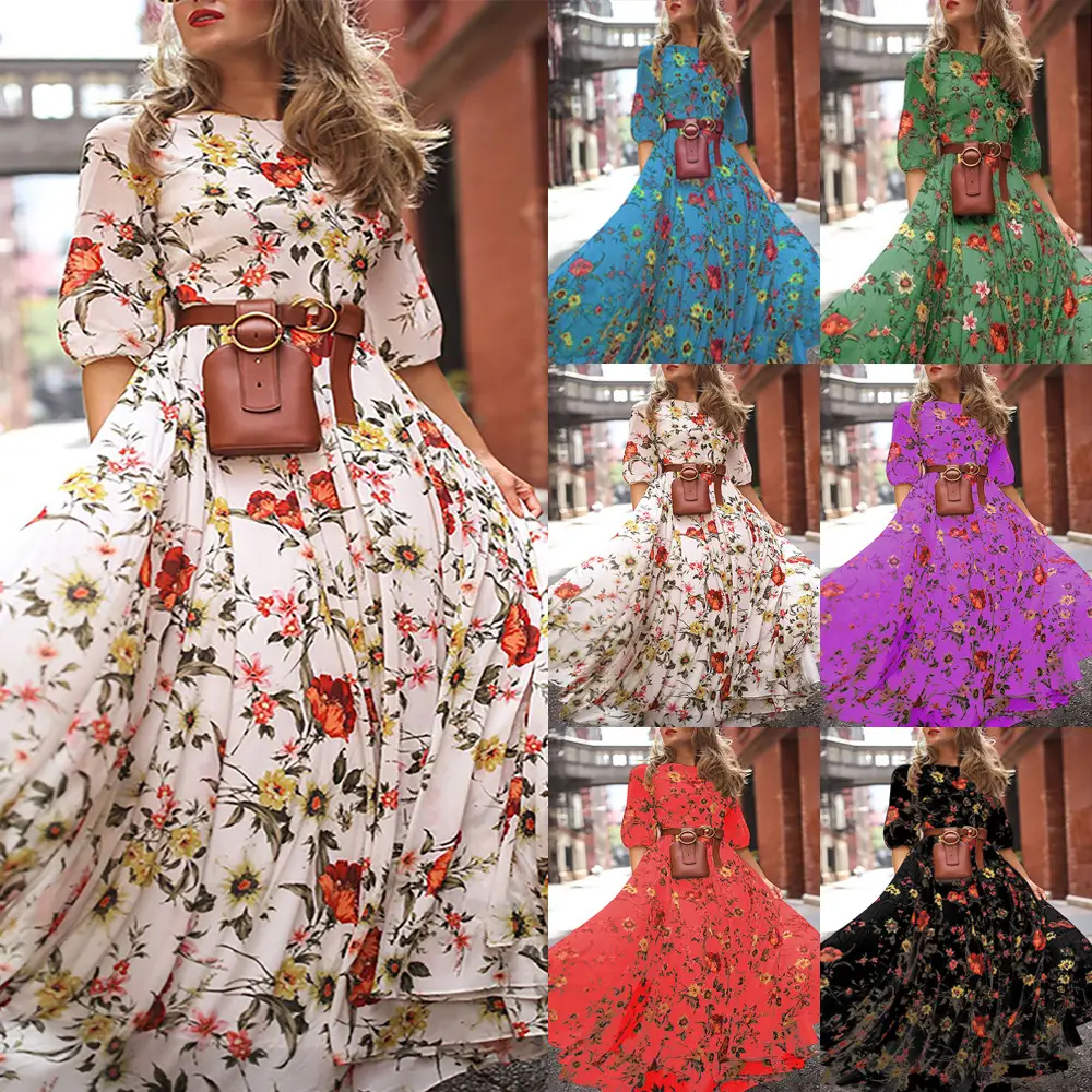 Black Floral Swing Dress Large Size for Women - Image 14