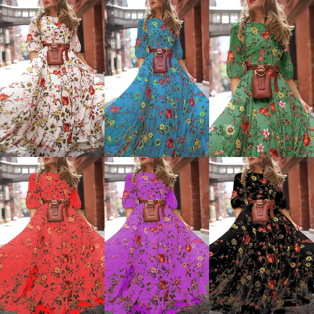 Black Floral Swing Dress Large Size for Women - Image 15