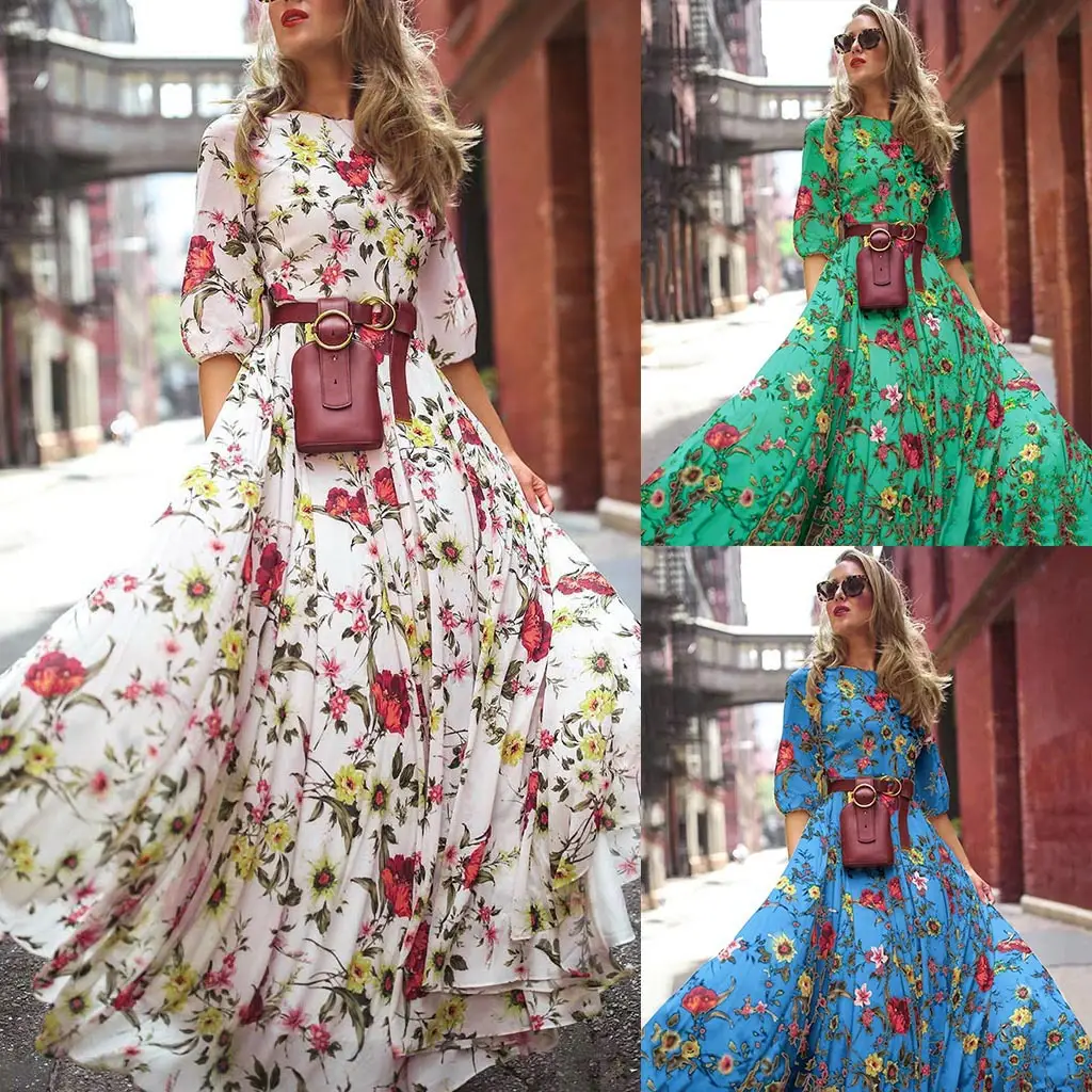 Black Floral Swing Dress Large Size for Women - Image 16