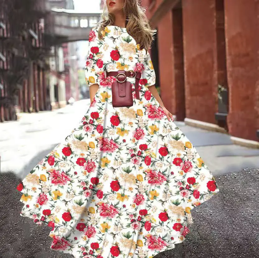 Black Floral Swing Dress Large Size for Women - Image 10