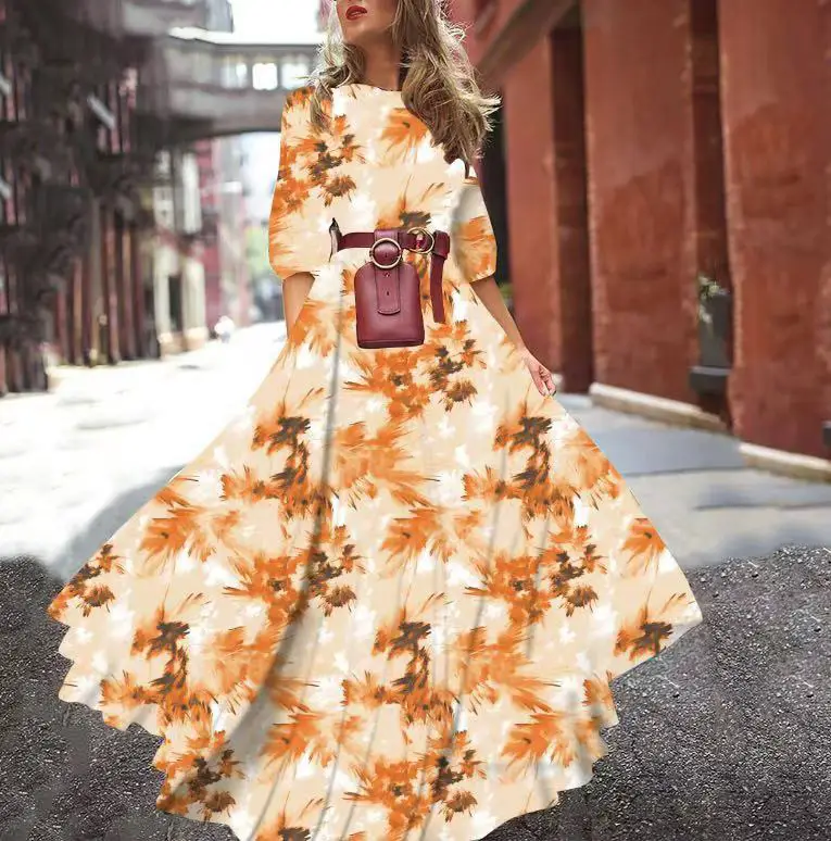 Black Floral Swing Dress Large Size for Women - Image 11