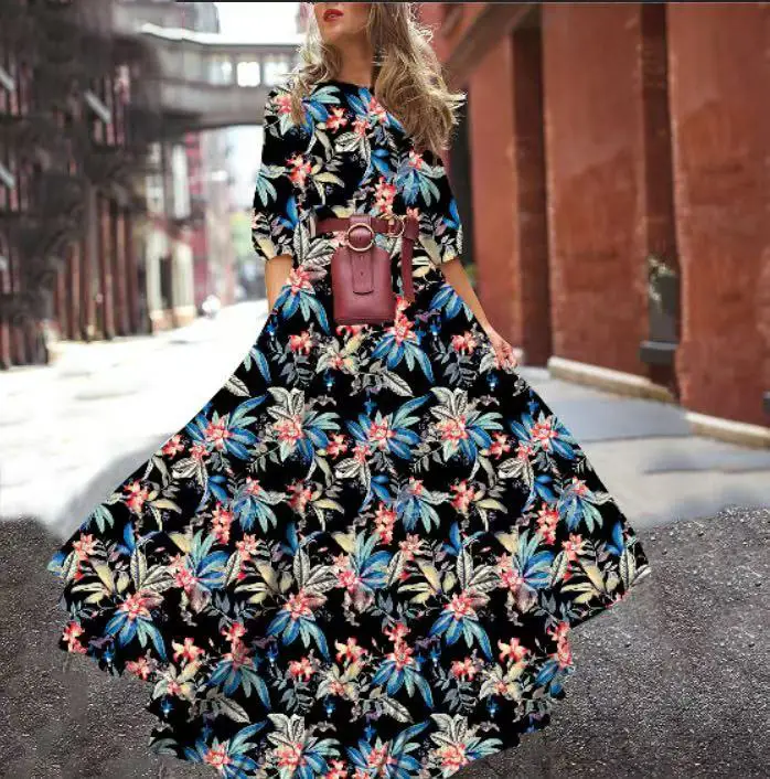 Black Floral Swing Dress Large Size for Women - Image 12
