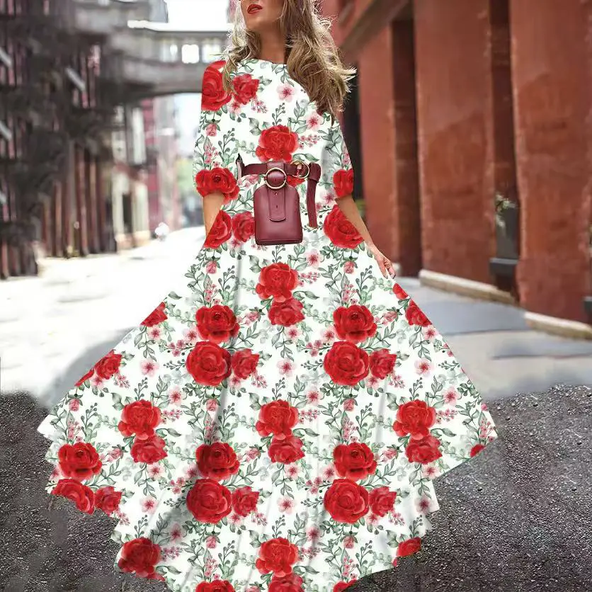 Black Floral Swing Dress Large Size for Women - Image 7