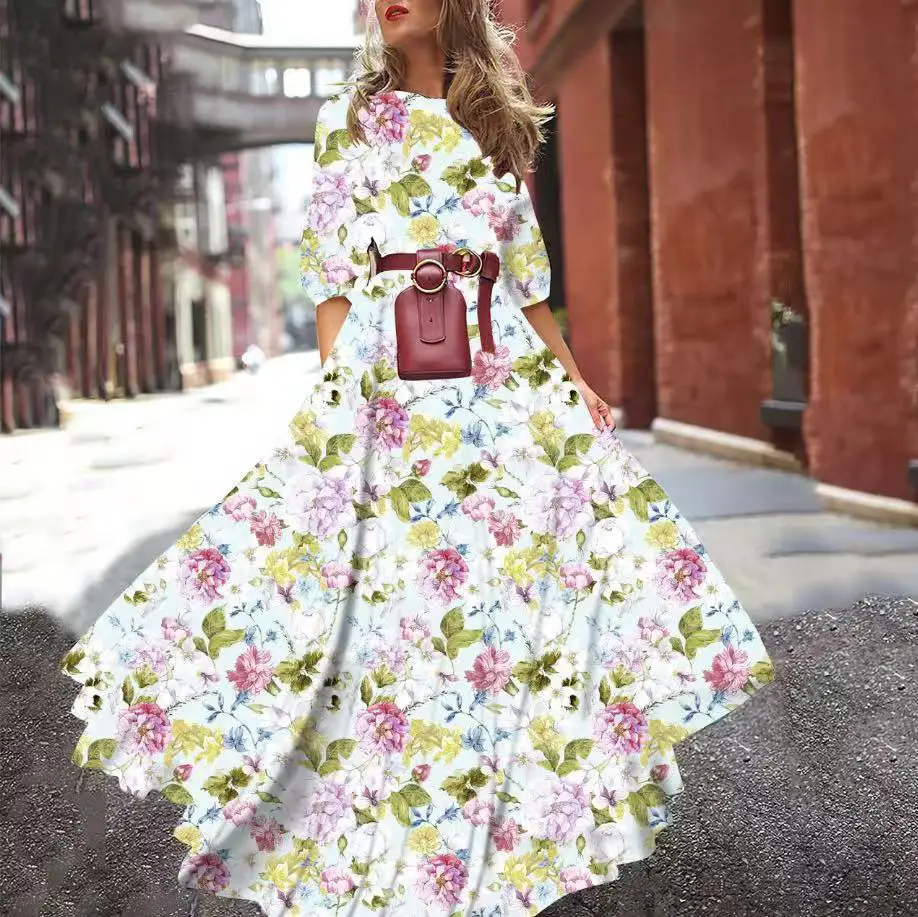 Black Floral Swing Dress Large Size for Women - Image 9