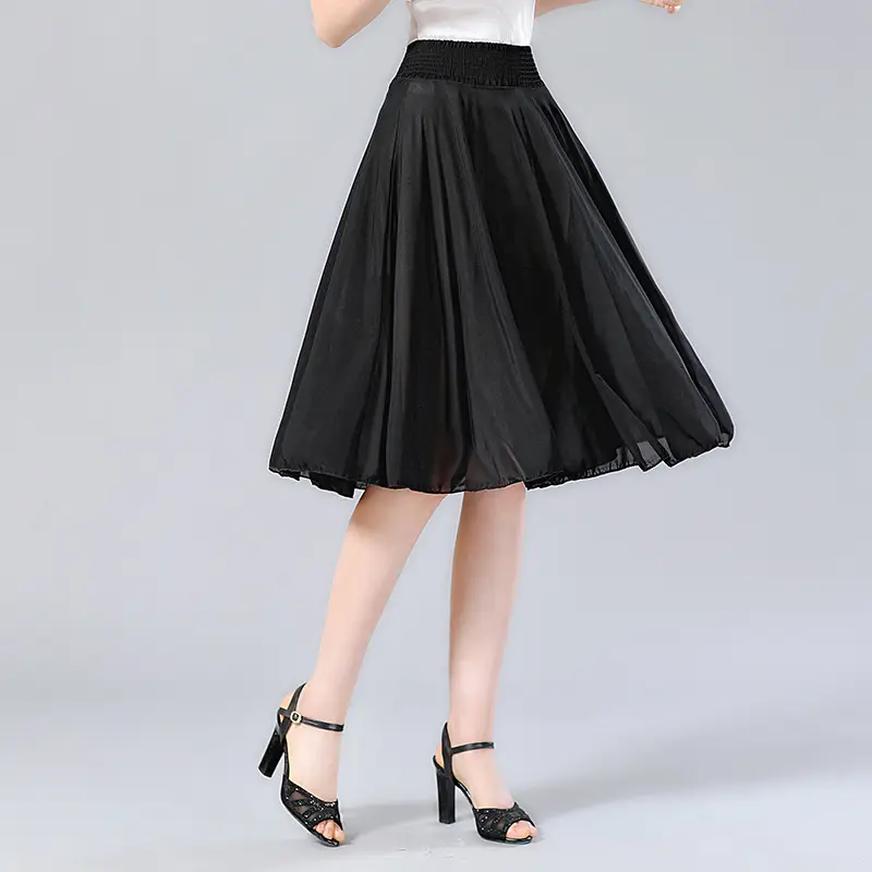 Black Floral Pleated Skirt for Women Summer Loose Large Size