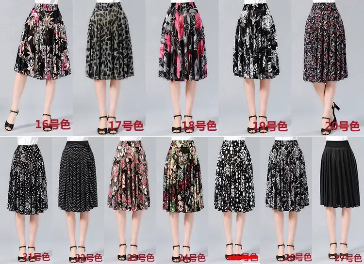 Black Floral Pleated Skirt for Women Summer Loose Large Size — feature 18