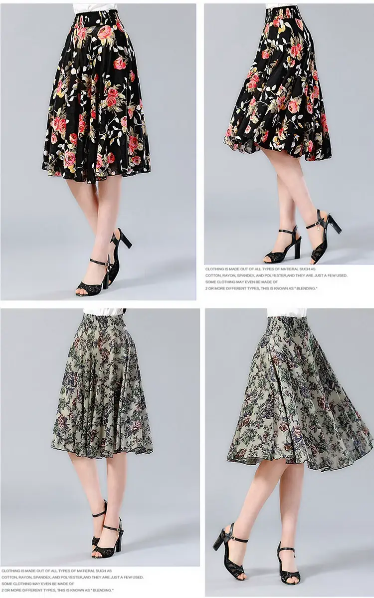 Black Floral Pleated Skirt for Women Summer Loose Large Size — feature 20