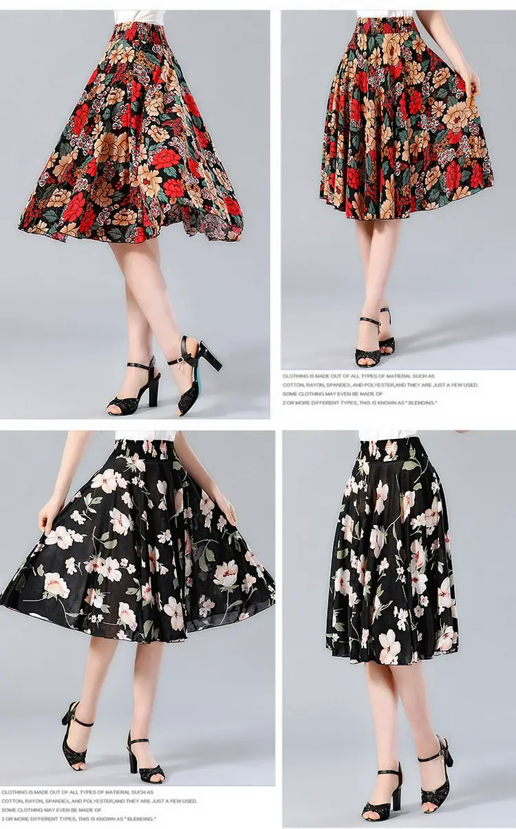Black Floral Pleated Skirt for Women Summer Loose Large Size — feature 21