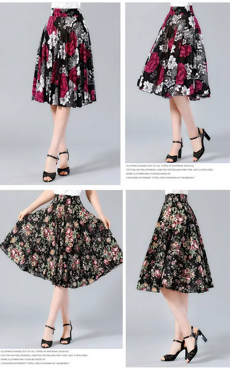 Black Floral Pleated Skirt for Women Summer Loose Large Size — feature 22