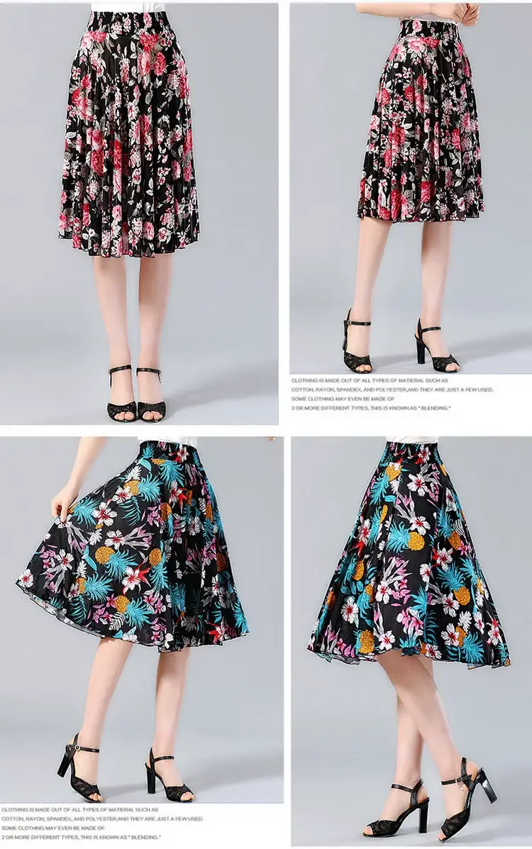 Black Floral Pleated Skirt for Women Summer Loose Large Size — feature 24