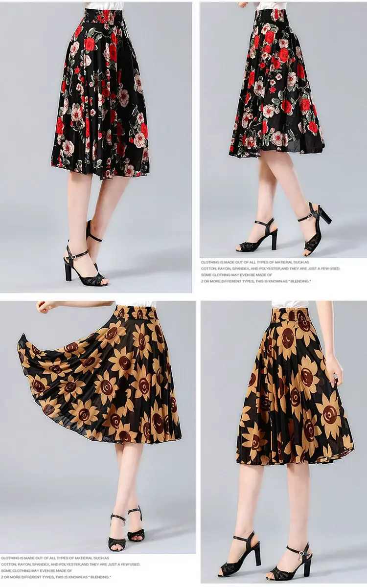 Black Floral Pleated Skirt for Women Summer Loose Large Size — feature 25
