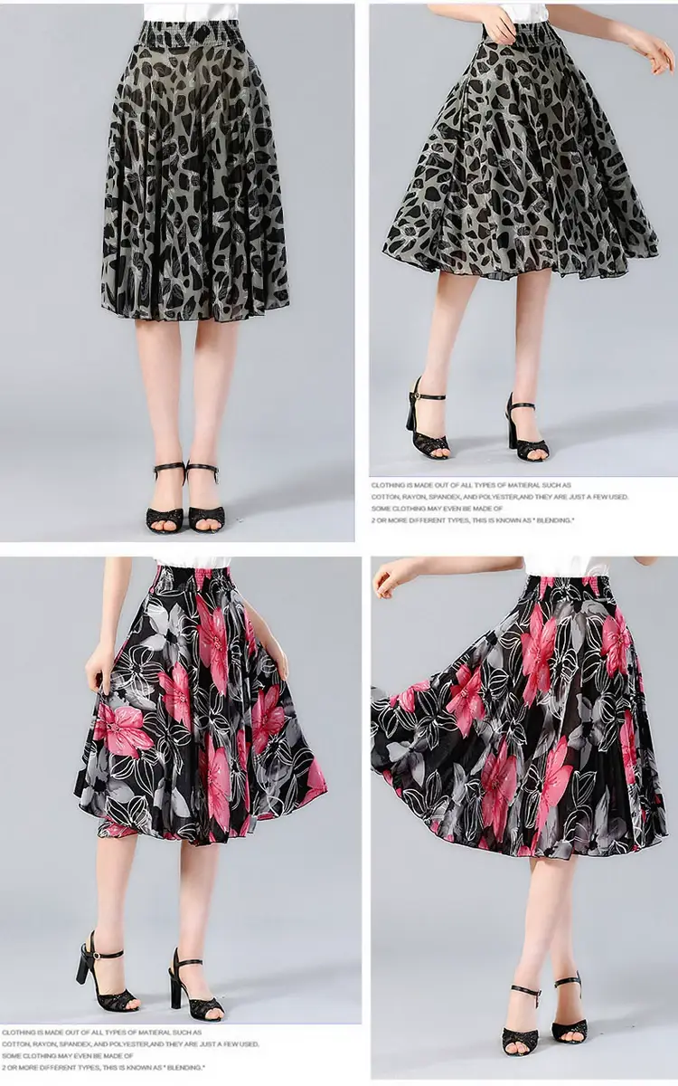 Black Floral Pleated Skirt for Women Summer Loose Large Size — feature 27