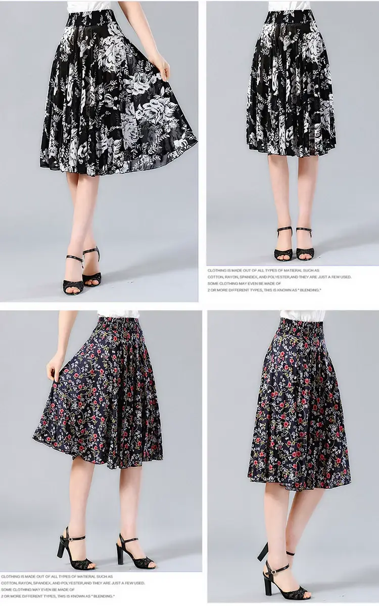 Black Floral Pleated Skirt for Women Summer Loose Large Size — feature 28
