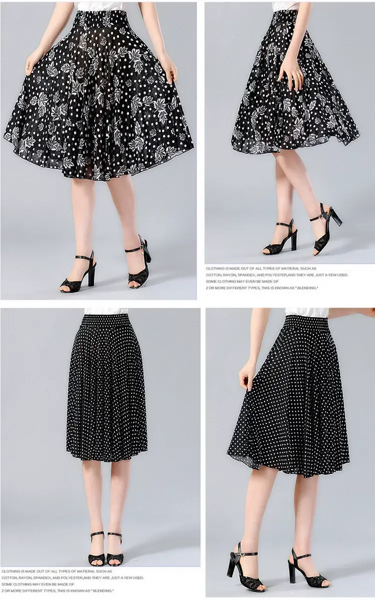 Black Floral Pleated Skirt for Women Summer Loose Large Size — feature 29
