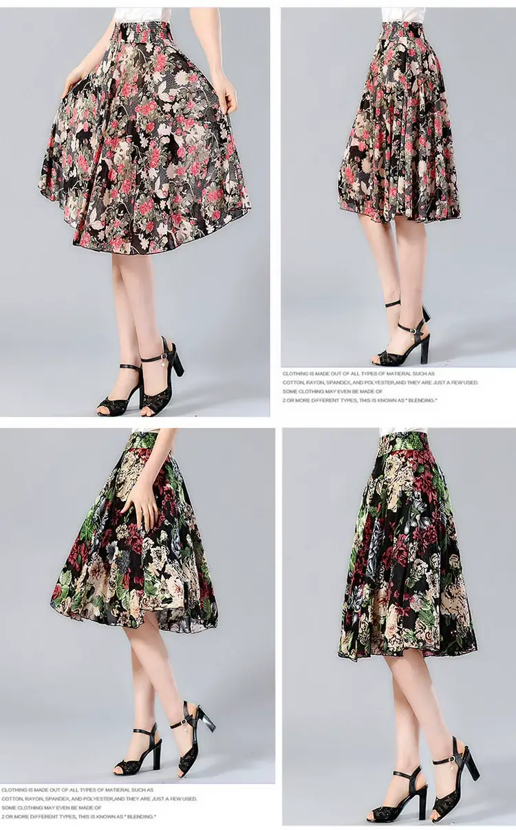 Black Floral Pleated Skirt for Women Summer Loose Large Size — feature 30