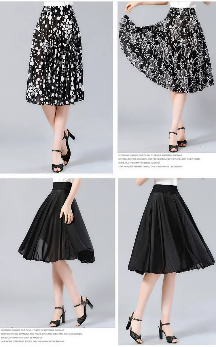 Black Floral Pleated Skirt for Women Summer Loose Large Size — feature 31
