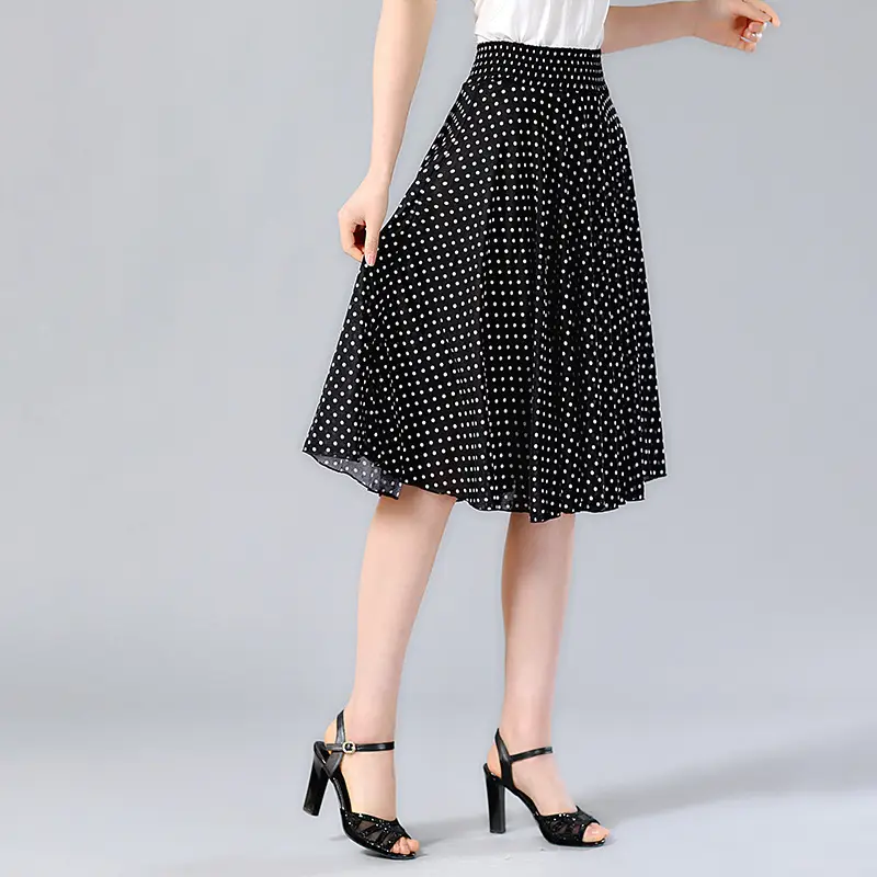 Black Floral Pleated Skirt for Women Summer Loose Large Size