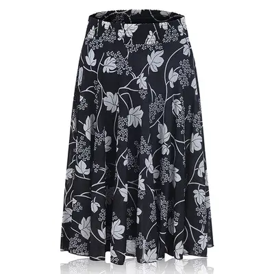 Black Floral Pleated Skirt for Women Summer Loose Large Size