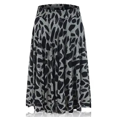 Black Floral Pleated Skirt for Women Summer Loose Large Size