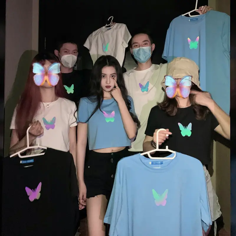 Women Reflective Butterfly Short Sleeve T-Shirt Blue